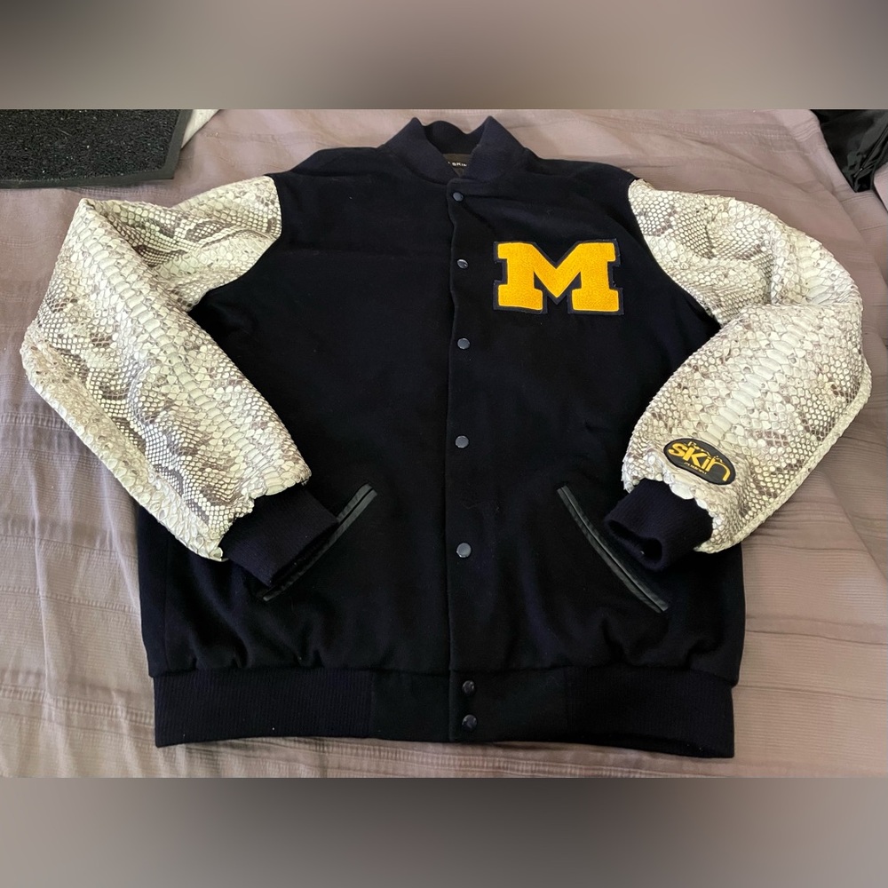 Varsity Jacket Coat Snakeskin Leather Sleeves Mens sz 2XL 3XL XXL by BornInSkin